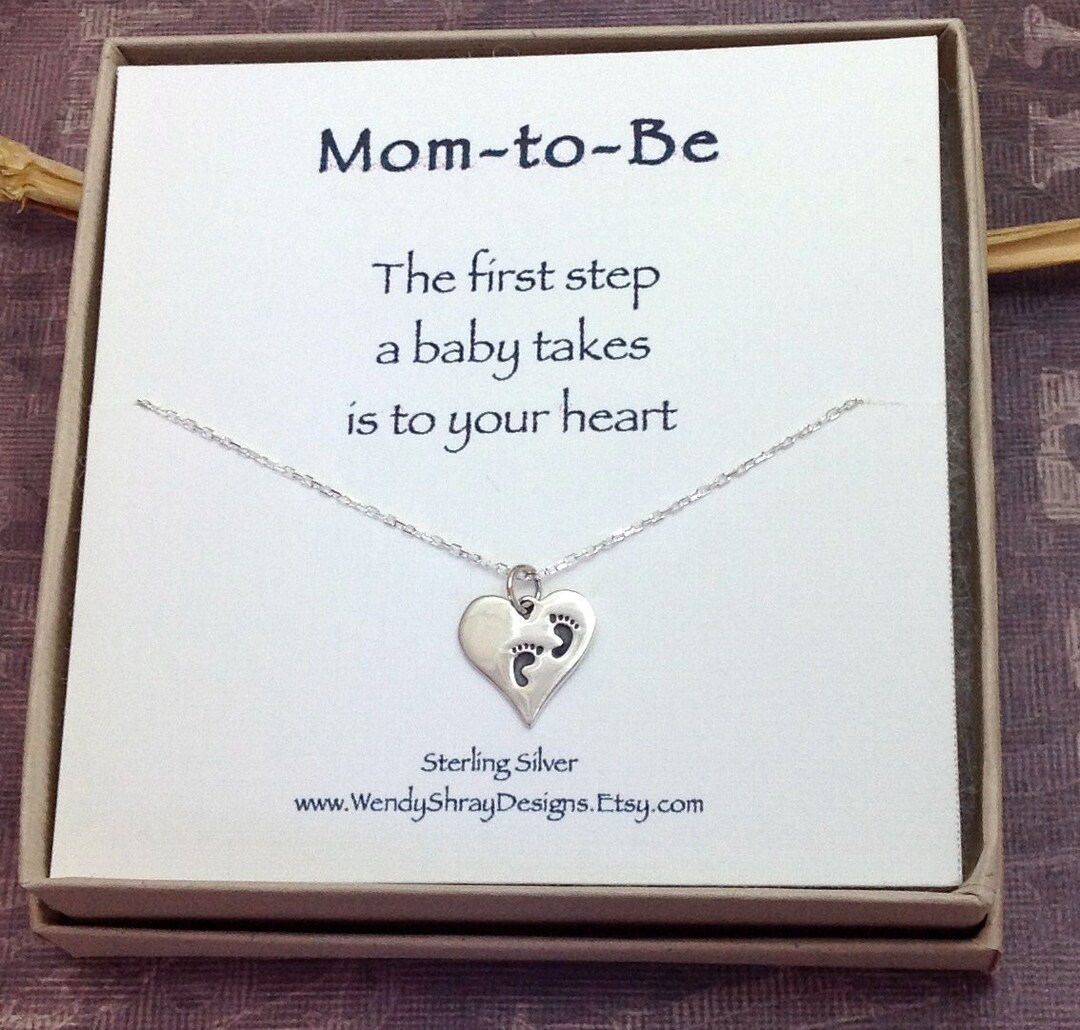 New Mom Jewelry, New Mom Necklace, Sterling Silver Baby Feet Heart Necklace, Baby Foot Print