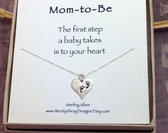 New Mom jewelry, new mom necklace, sterling silver baby feet heart necklace, baby foot print, baby shower gift, pregnancy jewelry ND326S