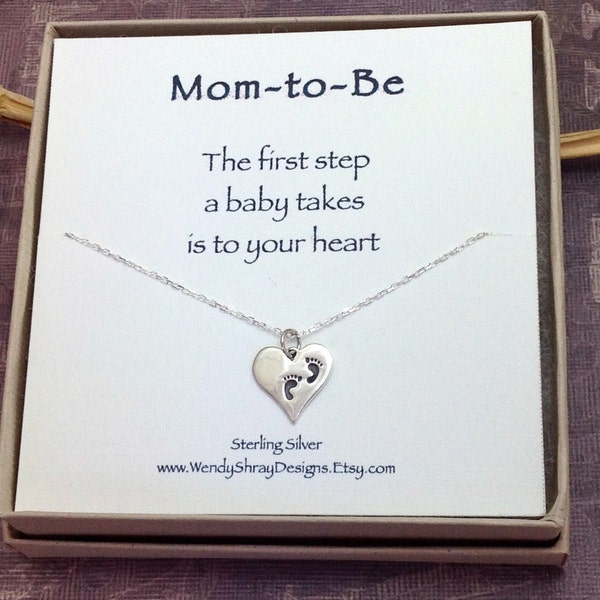 New Mom jewelry, new mom necklace, sterling silver baby feet heart necklace, baby foot print, baby shower gift, pregnancy jewelry ND326S