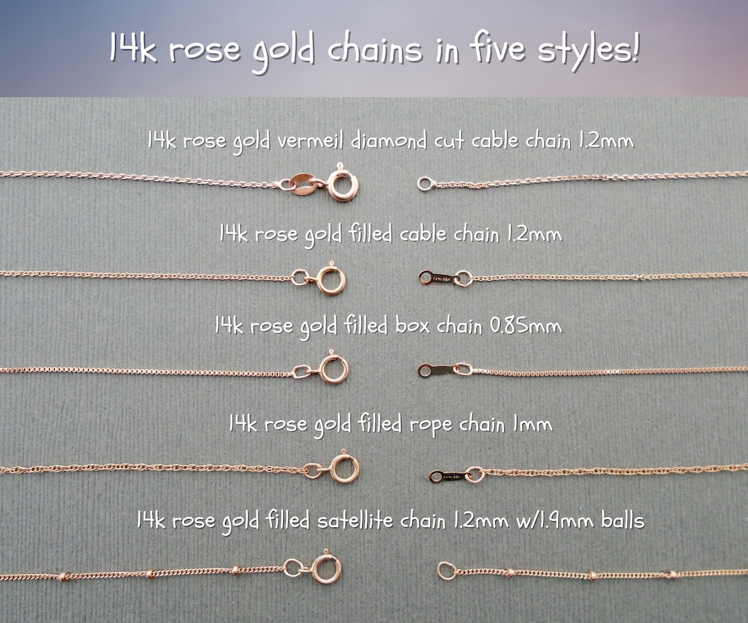 Rose Gold Cable Chain Necklace for Pendant Cable Diamond Cut