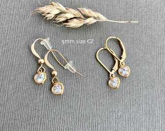 CZ Heart dangle earrings gold filled leverback earrings simple cubic zirconia heart charm minimalist everyday earrings gift for her E504