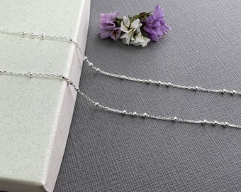 Sterling silver 3 bead satellite chain necklace, chain for pendant, 16, 18 20 inch length, unique dainty silver layering jewelry CHNSS-SAT-3