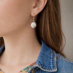 Southwestern vintage style silver Concho earrings dainty dangle leverback earrings New Mexico Santa Fe style western jewelry E657 image 4