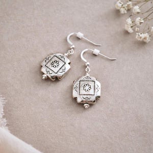 Southwestern vintage style silver Concho earrings dainty dangle leverback earrings New Mexico Santa Fe style western jewelry E657 image 9
