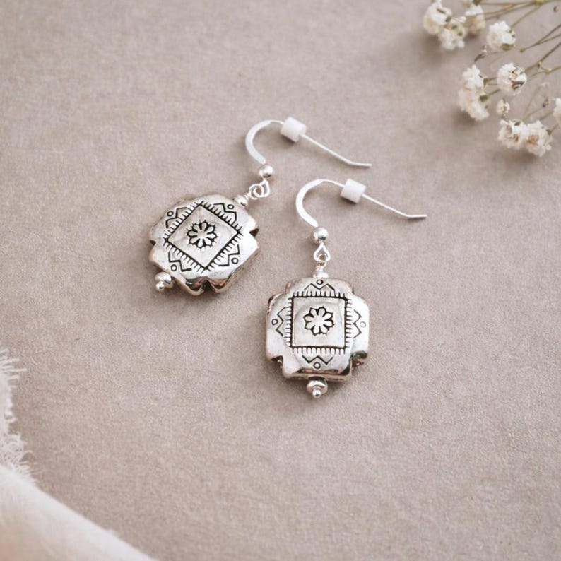 Southwestern vintage style silver Concho earrings dainty dangle leverback earrings New Mexico Santa Fe style western jewelry E657 image 9