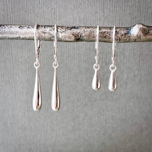 Sterling Silver teardrop earrings leverback earrings long dangle drops modern minimalist earrings ND353S