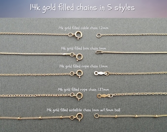 Gold chain for pendant, thin gold chain, cable, rope chain, box chain, 16, 18, 20, 24, 30 inches, 14k gold filled layering necklace GF-Chain