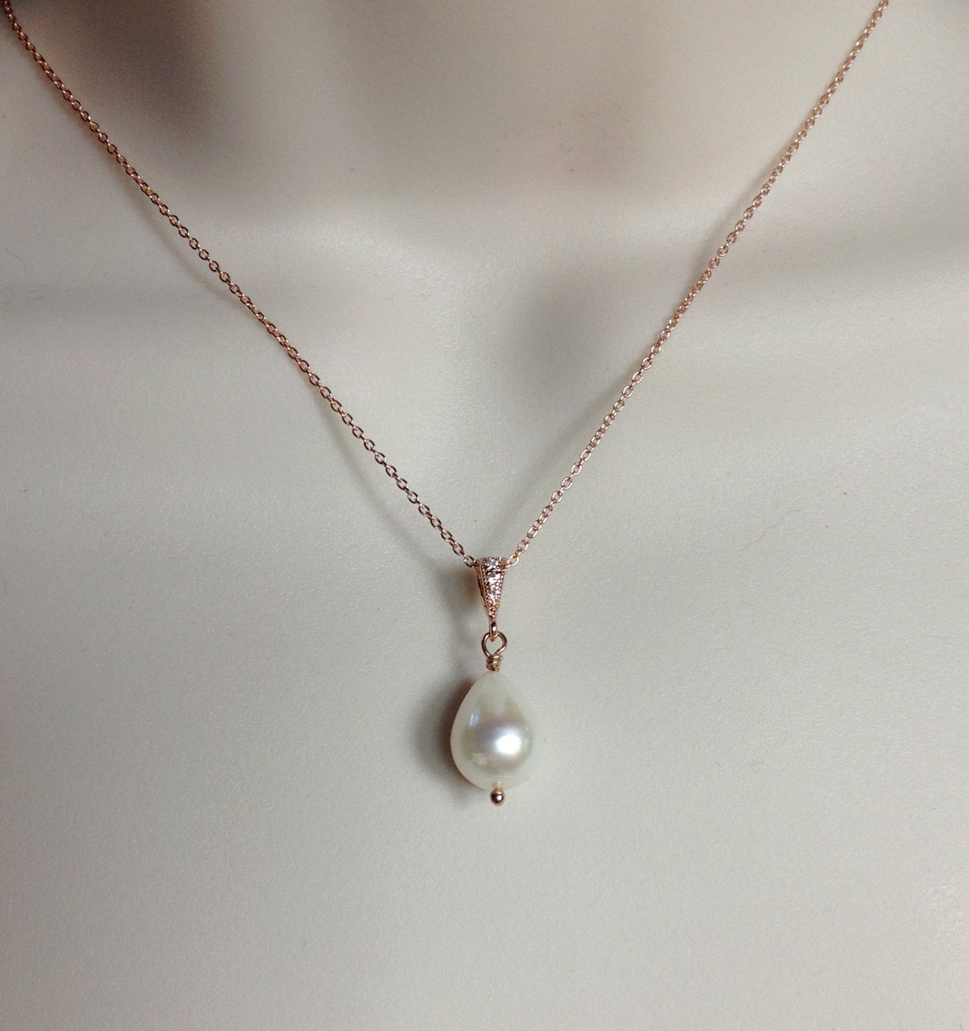 Rose Gold Teardrop Pear Shaped Pearl Necklace Bridesmaid | Etsy