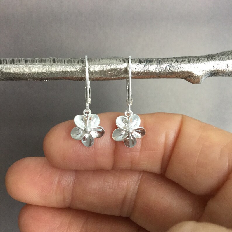 Flower earrings Sterling silver plumeria leverback earrings Etsy