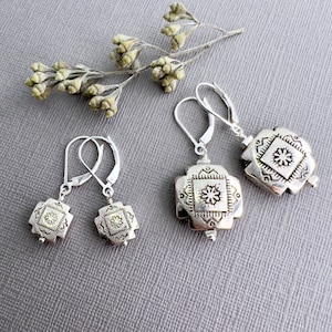 Southwestern vintage style silver Concho earrings dainty dangle leverback earrings New Mexico Santa Fe style western jewelry E657