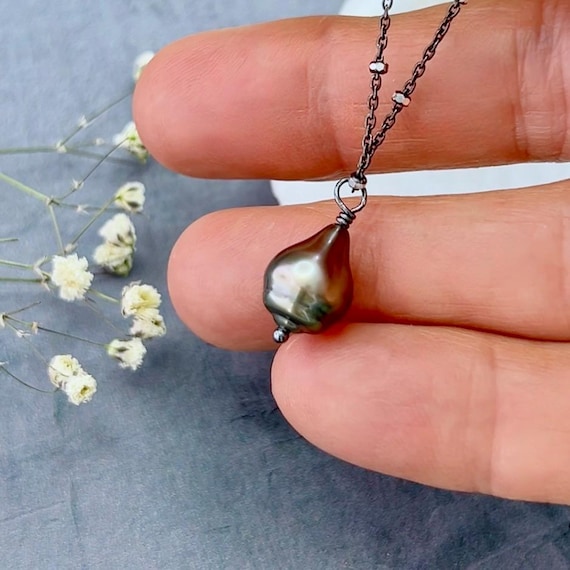 Natural black pearl necklace discount