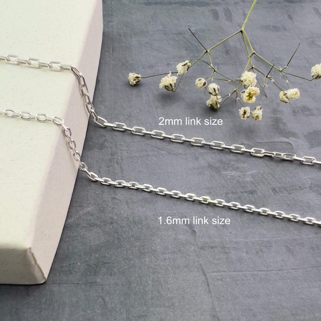 Sterling Silver Diamond Cut Chain Necklace Elongated Cable W