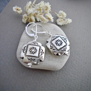 Southwestern vintage style silver Concho earrings dainty dangle leverback earrings New Mexico Santa Fe style western jewelry E657 image 2