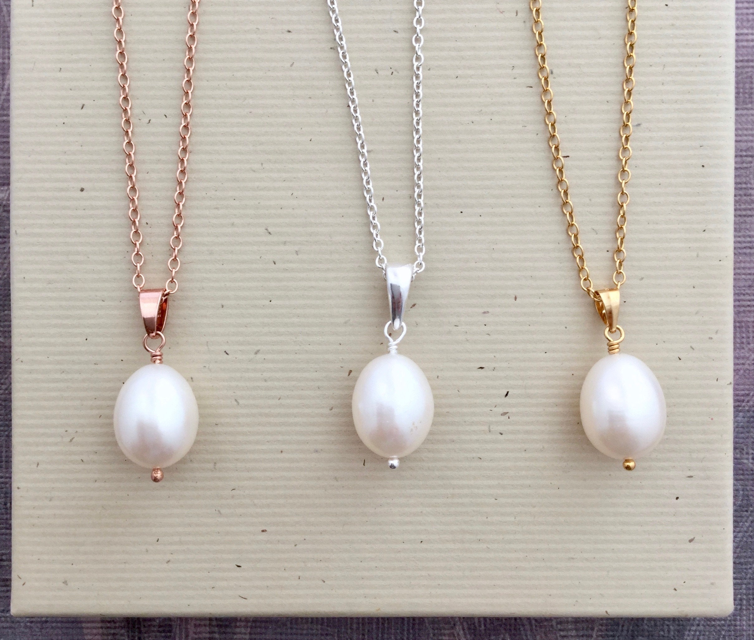 Pearl drop necklace gold filled chain single oval real pearl Etsy