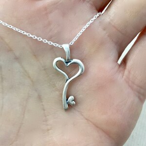 Silver key necklace, solid sterling silver old fashioned key heart pendant, love friendship, gift for girlfriend, best friend gift N182