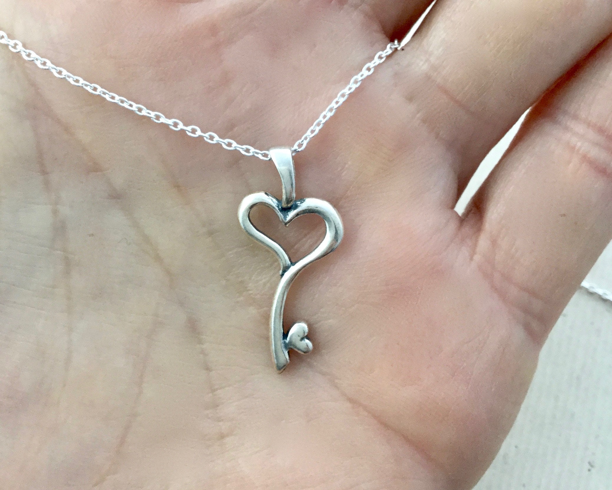 Buy Silver Key Necklace, Solid Sterling Silver Old Fashioned Key Heart  Pendant, Love Friendship, Gift for Girlfriend, Best Friend Gift N182 Online  in India 