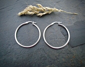 Sterling silver hoop earrings, round tube hoops 1, 1-3/8 or 2 inch diameter, Boho, Bohemian minimalist jewelry, large thin hoop CG628S