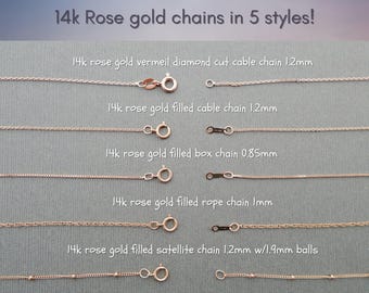 Rose Gold Cable Chain Necklace for Pendant - cable diamond cut cable rope satellite chain 16 18, 20, 24, 30 inches, Layering Jewelry