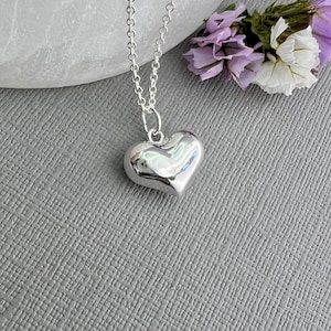 Sterling silver heart necklace puffy silver heart pendant minimalist necklace gifts for her minimalist jewelry E312