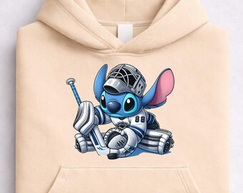 Stitch hoodie hockey goalie, Lilo Stitch NHL hoodie, Disney Stitch hockey hoodie, Stitch goalie crewneck hoodie
