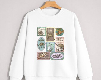 Sudadera de alienígena espacial, sudadera divertida de ovni, sudadera retro con sellos espaciales, sudadera de alienígena sarcástico, sudadera de cuello redondo de ciencia ficción