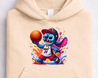 Sudadera Stitch de los Miami Heat, sudadera Lilo Stitch de la NBA, sudadera de baloncesto Disney Stitch, sudadera con capucha Stitch de los Miami Heat