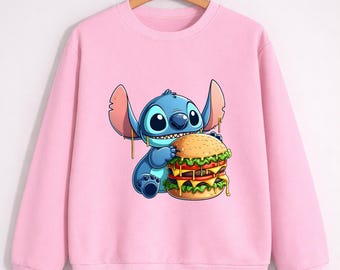 Stitch burger sweatshirt, Lilo Stitch food hoodie, Disney Stitch eating sweat, Stitch burger crewneck