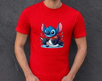 stitch hockey tee, lilo stitch shirt, disney stitch tshirt, cute cartoon stitch tee, hockey stitch shirt graphic