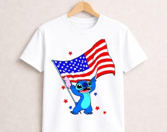 Patriotic Stitch American Flag T-Shirt, July 4th Lilo Tee