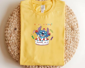 Stitch Birthday Shirt, Lilo and Stitch Birthday Party Tee, Happy Birthday Gift, Funny Stitch Cake Tshirt, Disney Trip Outfit,Cute Stitch Top