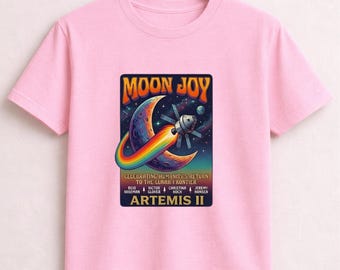 Moon Joy shirt, Artemis II shirt, nasa space tee, lunar rocket tee, rainbow space tee, astronaut moon shirt, retro space tshirt