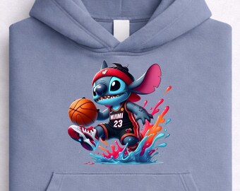 Sudadera Stitch de los Miami Heat, sudadera con capucha Lilo Stitch de la NBA, sudadera de baloncesto Disney Stitch, sudadera de cuello redondo Stitch de los Miami Heat