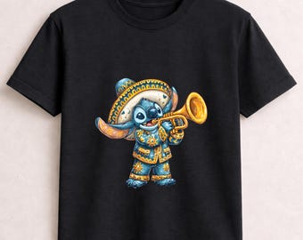 Stitch mariachi shirt, Stitch mariachi tee, Stitch mariachi tshirt,Lilo Stitch shirt,Disney Stitch shirt, Stitch trumpet tee,Cute Stitch tee