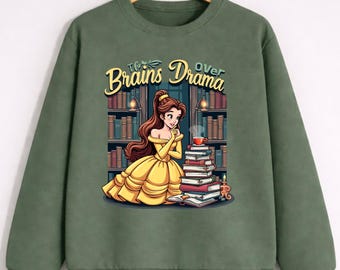 Belle sweatshirt Disney, Belle hoodie princess, Beauty Beast crewneck Belle, Belle reading sweat design, Disney Belle sweater books