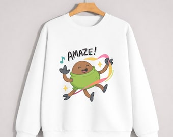 Sudadera con diseño de frijol increíble, sudadera con diseño de frijol bailando adorable, sudadera con diseño de frijol de dibujos animados kawaii, sudadera de cuello redondo con diseño de frijol arcoíris feliz