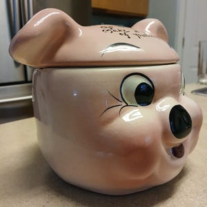 Pink Pig Head Cookie Jar, 1950&#39;s,