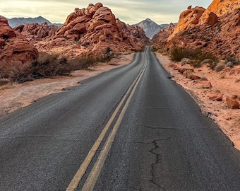 Recorrido panorámico por el Valle del Fuego / Fotografía de carreteras del desierto de Nevada / Arte mural del suroeste / Descarga digital