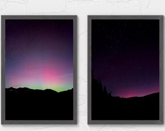 Fotos de la aurora boreal / Arte mural de la aurora boreal / Impresión del cielo nocturno / Fotografía de las montañas de Colorado / Decoración de cielo verde y morado