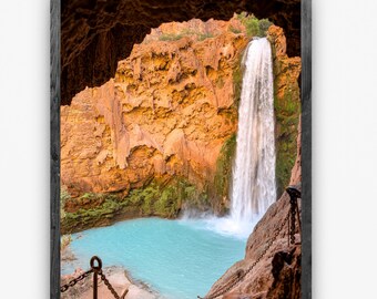 Cascada Mooney Falls Havasupai / Arte mural del Gran Cañón de Arizona / Paisaje del suroeste de Havasu Falls