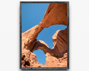 Arco doble / Arte mural del Parque Nacional Arches / Fotografía de formaciones rocosas del desierto de Utah / Paisaje del suroeste