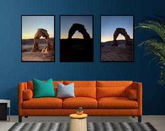 Juego de 3 obras de arte de pared "Arcos delicados" / Tríptico del Parque Nacional de los Arcos / Galería de pared del desierto de Utah / Paisaje minimalista descargable digital