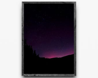 Auroras boreales en Colorado / Aurora sobre la cresta del bosque alpino / Arte mural de cielo estrellado de Colorado / Descarga digital