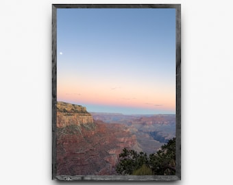 Amanecer en el Gran Cañón con resplandor de luna llena / Borde Sur de Arizona / Arte mural de parques nacionales / Fotografía de paisajes con descarga digital