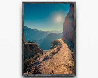 Sendero South Kaibab del Gran Cañón / Aventura en el desierto al amanecer / Arte mural de senderismo / Impresión fotográfica de descarga digital