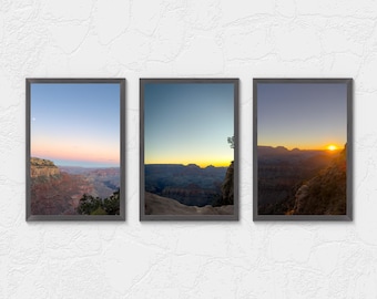 Conjunto de 3 piezas de arte mural "Amanecer en el Gran Cañón" / Conjunto de impresiones sobre el Cañón del Desierto / Fotografía de paisajes de parques nacionales / Descarga digital