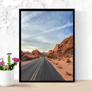 Valley of Fire Scenic Road | Nevada Desert Landscape Photography | Red Rock Canyon Wall Art | Travel Adventure Print | Digital Download