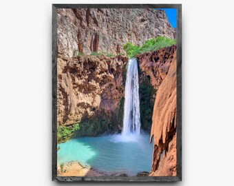 Descenso de las Cataratas Mooney y las Cadenas Havasupai / Arte mural de aventura en el Cañón de Arizona / Fotografía de senderismo Descarga digital