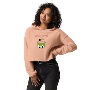 Matcha Lover Crop Hoodie - Süßes minimalistisches Matcha-Tee-Sweatshirt, gemütlicher übergroßer Pullover für Matcha-Liebhaber