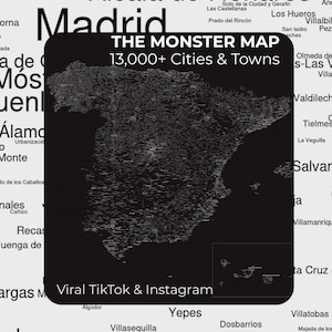 Spain Ultra-Detailed Map (22,000 Pixels) | Viral TikTok Art, Digital Zoom Map