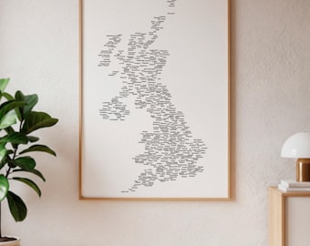 Mapa de nombres del Reino Unido (impresión artística giclée) / Arte mural de Londres, póster británico